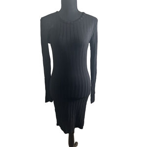 Bobi LA Women’s Black Long Sleeve Ribbed Bodycon Midi Dress, Size Small